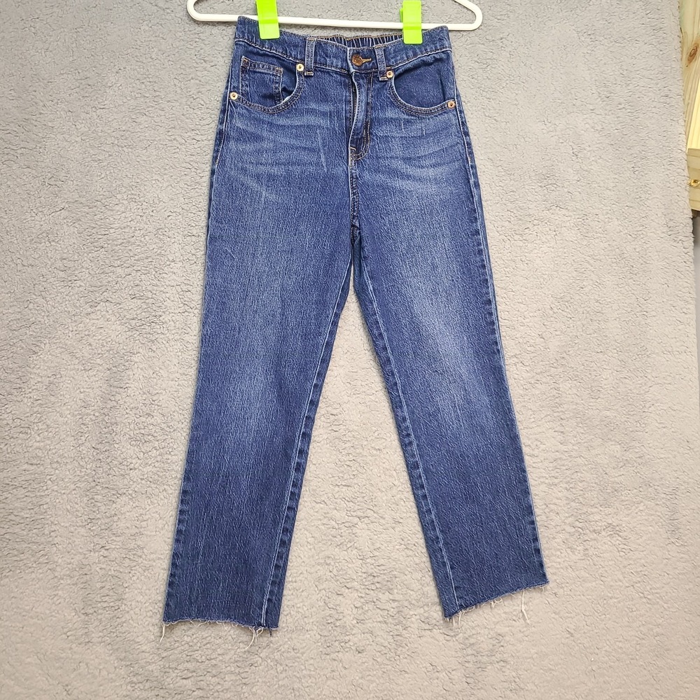 Cat & Jack Girls High Rise Straight Jeans Size 10 Blue Raw Hem Cotton